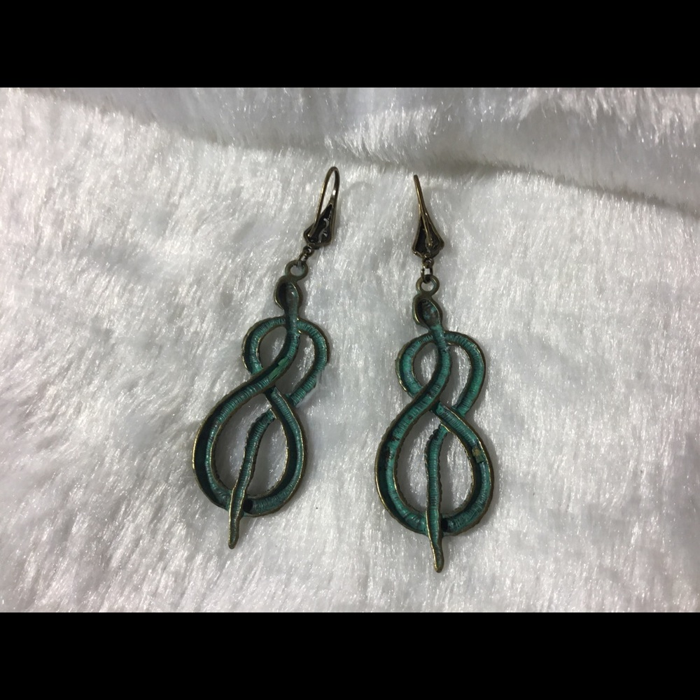 SOLD!! Verdigris Infinity Snake Earrings - Picture 11 of 15